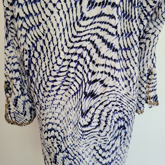 Soft Surroundings South Beach Tunic Beaded Lace Up Blue White Women Large - Picture 9 of 15